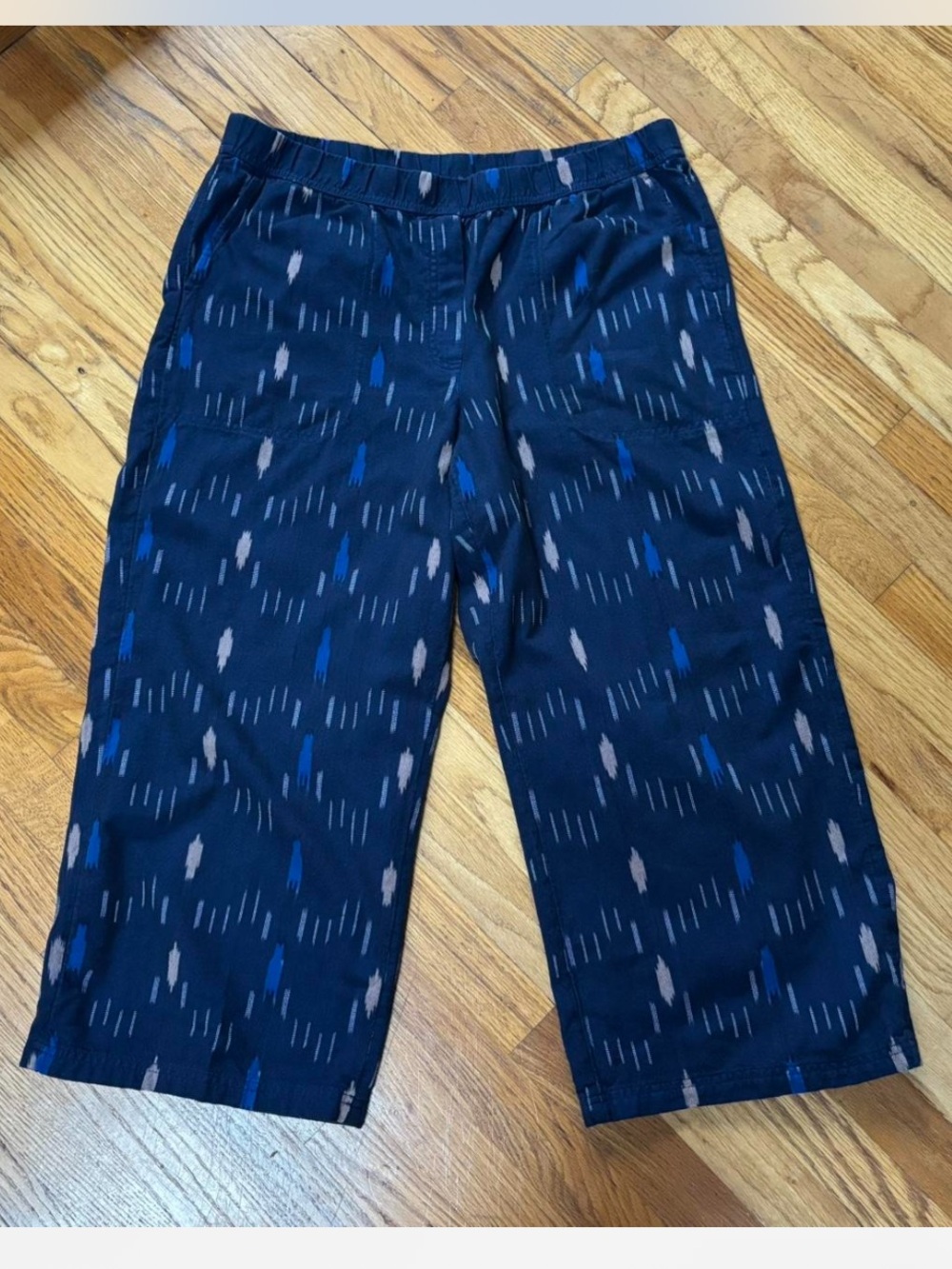J. Jill cotton Navy Patterned elastic waist  Wide-Leg Cropped Pants